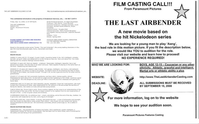 Last Airbender Casting Call - Via io9.com